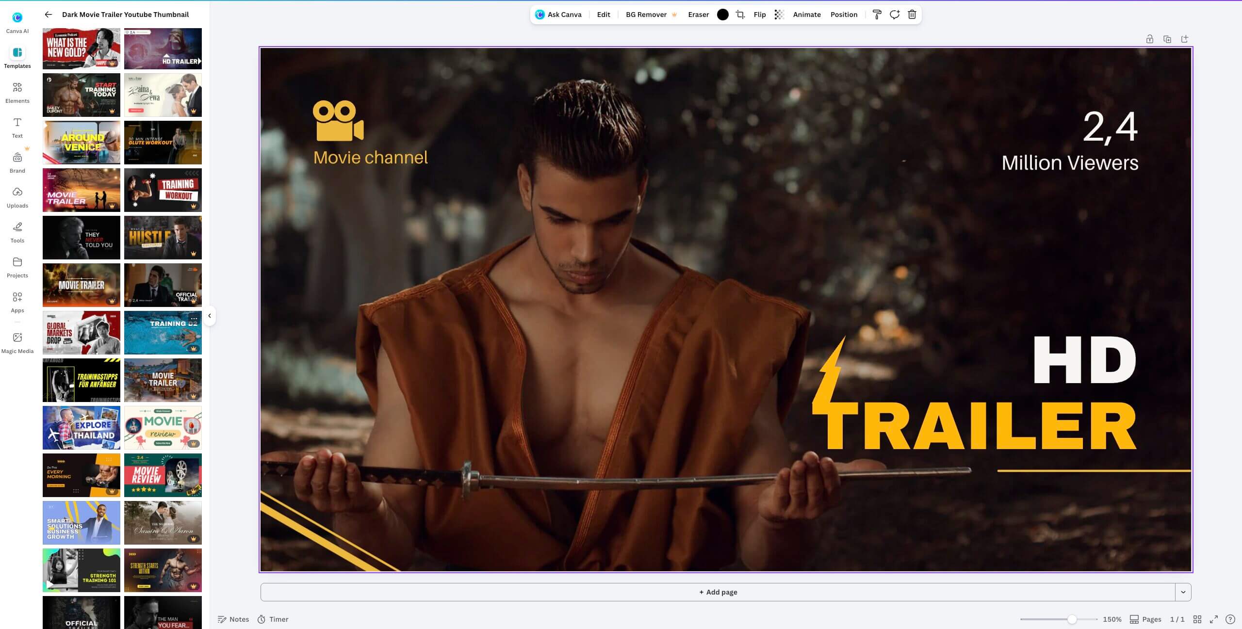Canva interface showing AI thumbnail design workflow for YouTube creators