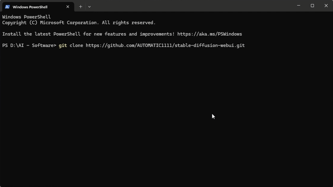 Windows Terminal showing the git clone command downloading the Automatic1111 stable-diffusion-webui repository